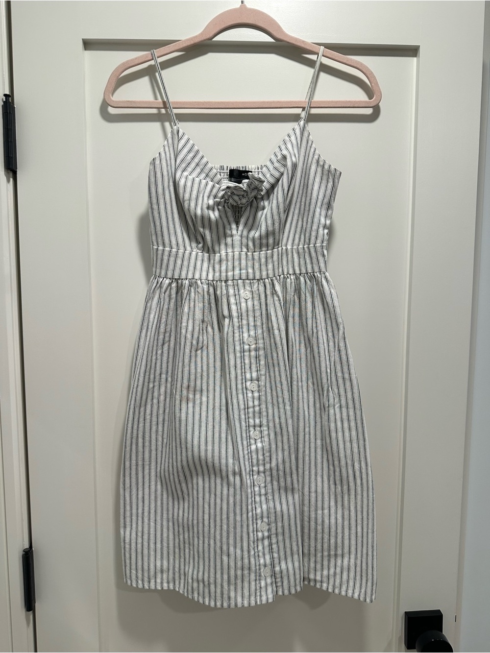 Aqua White and Blacj Striped Spaghetti-Strap Mini Dress